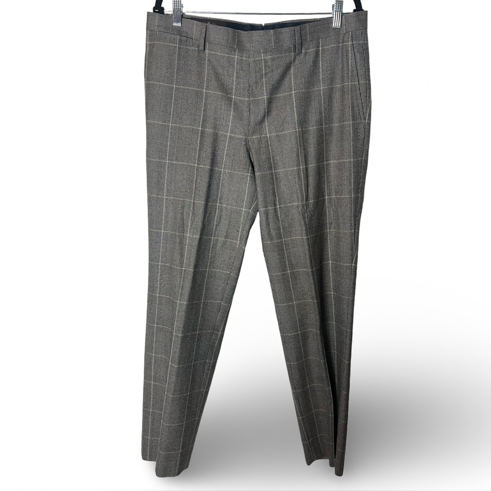 Banana Republic Men's Wool Plaid Canonico Super 150's Dress‎ Pants Gray 34x32